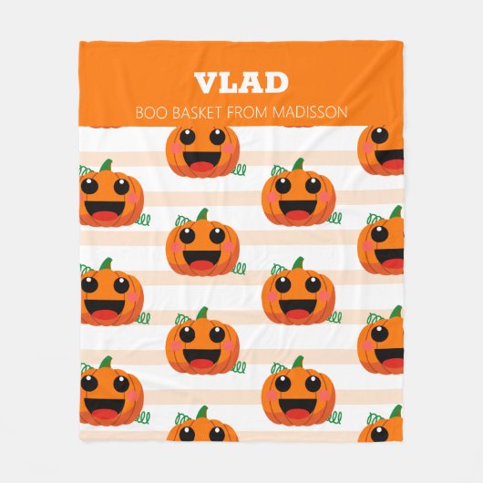 カボチャかわいいハロウィーンブバスケット フリースブランケット (正面)