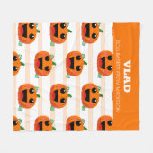 カボチャかわいいハロウィーンブバスケット フリースブランケット (正面(横))