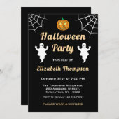 カボチャかわいい幽霊スパイダーウェブおもしろいハローウィンパーティ 招待状 (正面/裏面)