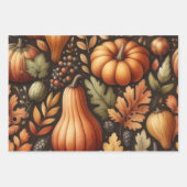 カボチャかわいい水彩秋&秋の感謝祭 ラッピングペーパーシート (正面3)