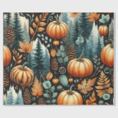 カボチャかわいい水彩秋&秋の感謝祭 ラッピングペーパー (フラット)
