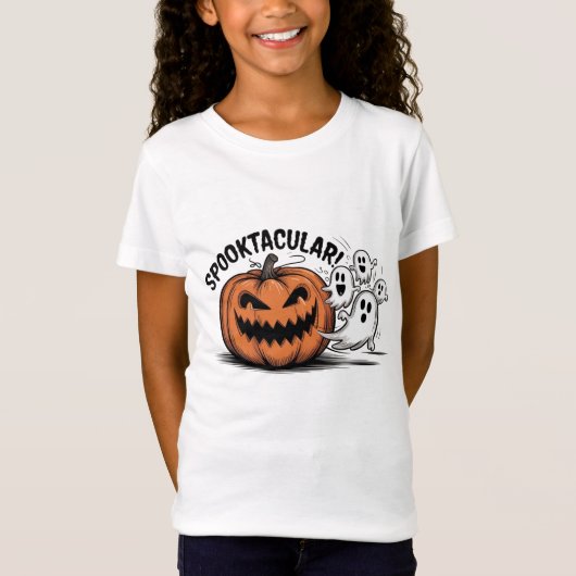 カボチャがおばけを追いかける スプーキー ハロウィン Tシャツ (正面)