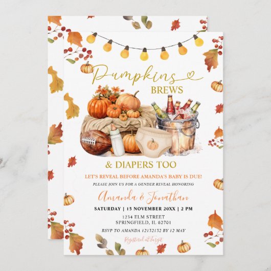 カボチャがおむつを作る紅葉ジェンダーが明かす 招待状 (正面/裏面)