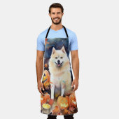 カボチャが怖いハロウィンアメリカ秋田 エプロン (着用した状態)