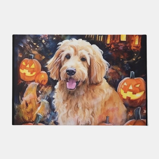 カボチャが怖いハロウィンゴルデンドール ドアマット (正面)