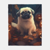 カボチャが怖いハロウィンペキン フリースブランケット (正面)