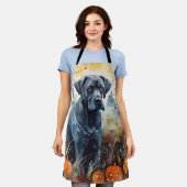 カボチャが怖いハロウィーンの杖のコルソ エプロン (着用した状態)