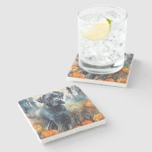 カボチャが怖いハロウィーンの杖のコルソ ストーンコースター (横)