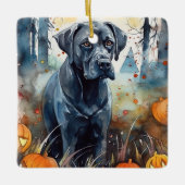 カボチャが怖いハロウィーンの杖のコルソ セラミックオーナメント (正面)