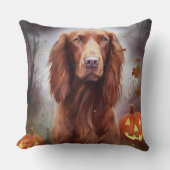 カボチャが怖いハロウィーンアイリッシュレッドセッター クッション (正面)