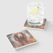 カボチャが怖いハロウィーンアイリッシュレッドセッター ストーンコースター (横)