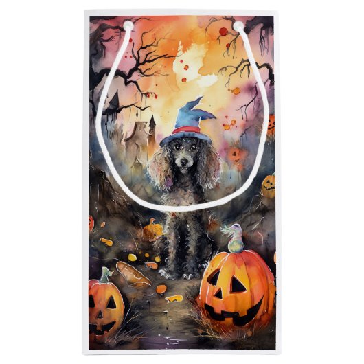 カボチャが怖いハロウィーンプードル スモールペーパーバッグ (裏面)