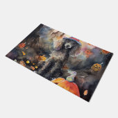 カボチャが怖いハロウィーンプードル ドアマット (アングル)