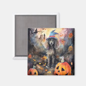 カボチャが怖いハロウィーンプードル マグネット (正面/裏面)