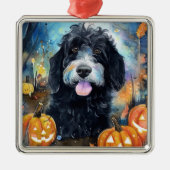 カボチャが怖いハロウィーンベルネドードル メタルオーナメント (正面)