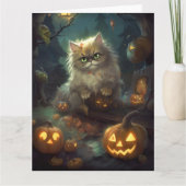 カボチャが怖いハロウィーンペルシャ猫 カード (正面)