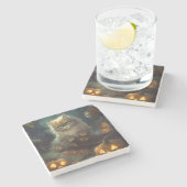 カボチャが怖いハロウィーンペルシャ猫 ストーンコースター (横)