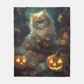 カボチャが怖いハロウィーンペルシャ猫 フリースブランケット (正面)