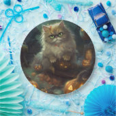 カボチャが怖いハロウィーンペルシャ猫 ペーパープレート (パーティー)