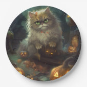 カボチャが怖いハロウィーンペルシャ猫 ペーパープレート (正面)