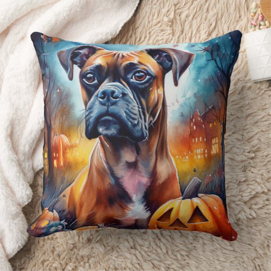 カボチャが怖いハロウィーンボクサー クッション (ブランケット)