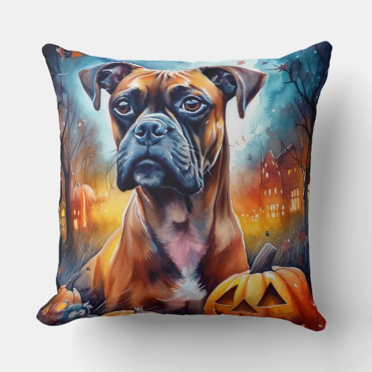 カボチャが怖いハロウィーンボクサー クッション (正面)