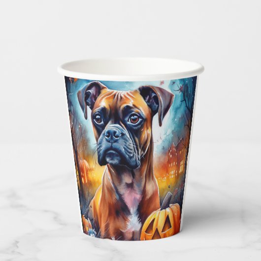 カボチャが怖いハロウィーンボクサー 紙コップ (裏面)