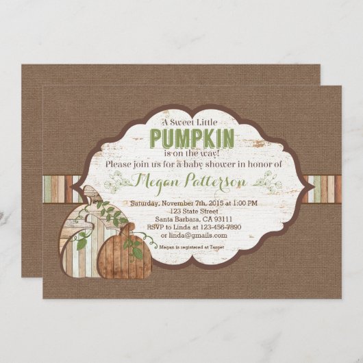 カボチャが途中だ!赤素朴ちゃんシャワー 招待状 (正面/裏面)