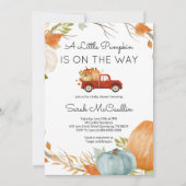 カボチャが途中の赤ちゃんシャワー秋の招待 招待状 (正面)