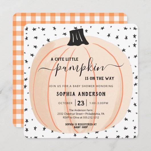 カボチャが、ハロウィーンのベビーシャワーの途中 招待状 (正面/裏面)