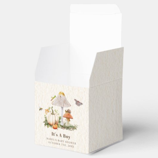 カボチャきのこウッドランド虫ボーイベビーシャワー フェイバーボックス (オープン)