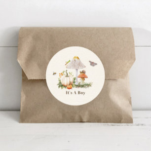 カボチャきのこウッドランド虫ボーイベビーシャワー ラウンドシール