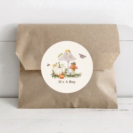 カボチャきのこウッドランド虫ボーイベビーシャワー ラウンドシール