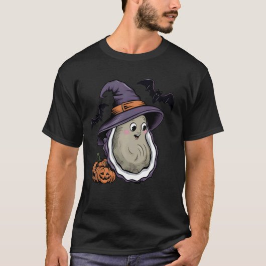 カボチャこうもりウィッチコスチューム牡蠣ハロウィーン Tシャツ (正面)