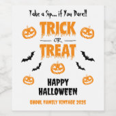 カボチャこうもりトリックまたはトリートパーティーライト ワインラベル (シングルラベル)