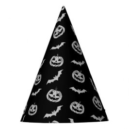 カボチャこうもりトリックまたはトリートブラックパターン パーティーハット