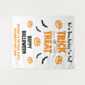 カボチャこうもりトリックまたはトリートライトウェルカム タペストリー (正面(横))