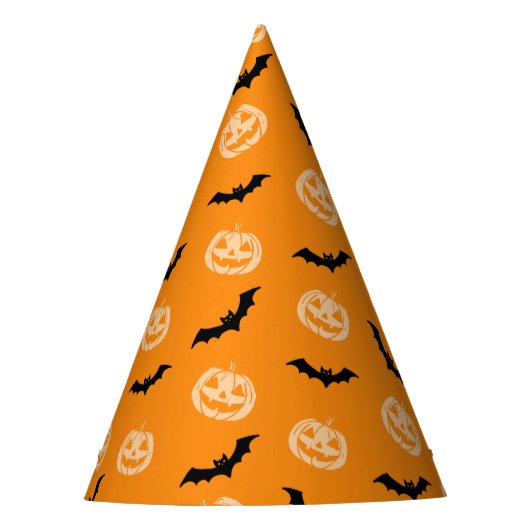 カボチャこうもりトリックオレンジパターン パーティーハット (正面)