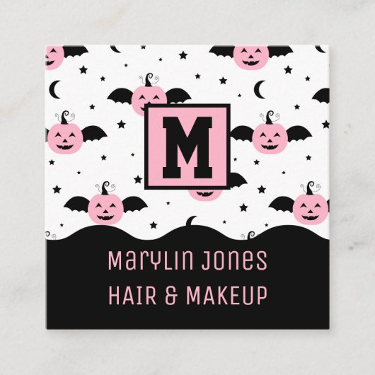 カボチャこうもりハロウィーン スクエア名刺 (正面)