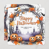 カボチャこうもり水彩ハッピーハローウィンカード シーズンカード (正面/裏面)