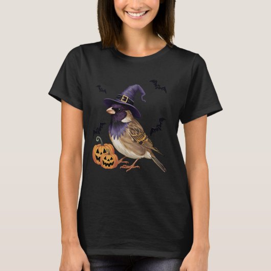 カボチャこうもり魔女コスチューム雀バードハロウィーン1 Tシャツ (正面)