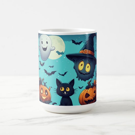 カボチャだらけのハロウィンの夜の風景 🌕 コーヒーマグカップ (中央)