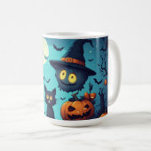 カボチャだらけのハロウィンの夜の風景 🌕 コーヒーマグカップ (正面右)
