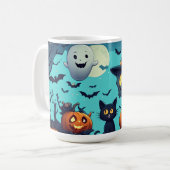 カボチャだらけのハロウィンの夜の風景 🌕 コーヒーマグカップ (正面左)
