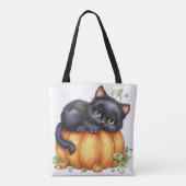 カボチャつるにのまわりに入った、休んでいる子猫 トートバッグ (裏面)