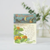 カボチャつる植物のハロウィーンのカボチャのちょうちんの魔法使いの黒猫 ポストカード (スタンド正面)