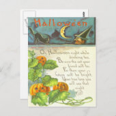 カボチャつる植物のハロウィーンのカボチャのちょうちんの魔法使いの黒猫 ポストカード (正面/裏面)