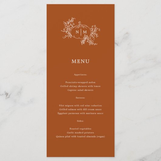 カボチャつる植物ブラックモノグラム結婚のメニュー メニュー (正面)