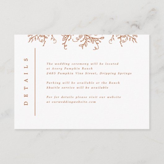 カボチャつる植物モノグラム結婚のインサート エンクロージャーカード (正面)