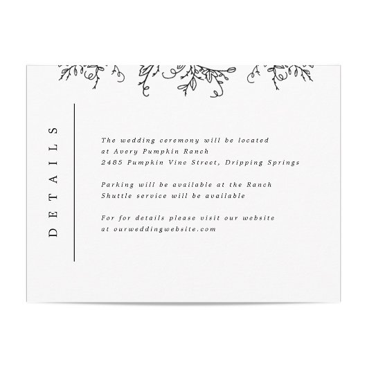 カボチャつる植物モノグラム結婚のインサート エンクロージャーカード